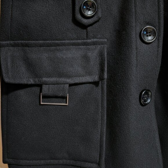 ZARA BASIC Black Wool Blend Peacoat Womens, Fitted Classic Trench Style Coat (S) - Picture 9 of 10